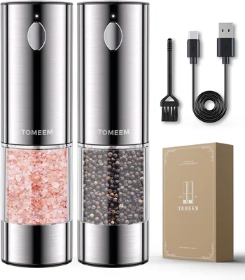 TOMEEM Larger Capacity Rechargeable Electric Salt and Pepper Grinder S