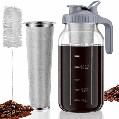 JunVpic 64 oz Glass Mason Pitcher Cold Brew Coffee Maker for Making Sm