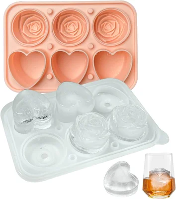 Rose Ice Cube Mold and Heart Shapes Ice Cube Tray with Clear Funnel-ty