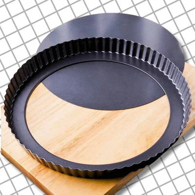 9 Inch Tart Pan with Removable Bottom, Carbon Steel Quiche Pan Rust an
