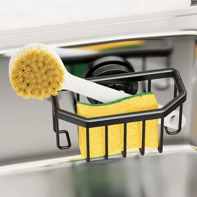 TAILI Sponge Holder for Kitchen Sink with Strong Suction Cup Black