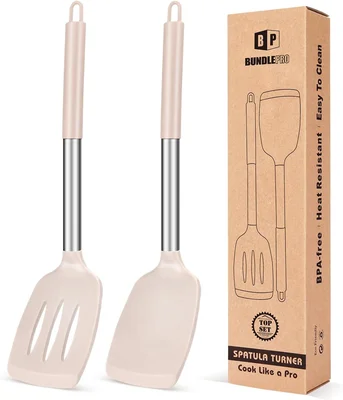 Pack of 2 Silicone Solid Turner Non Stick Slotted Kitchen Spatulas Hig