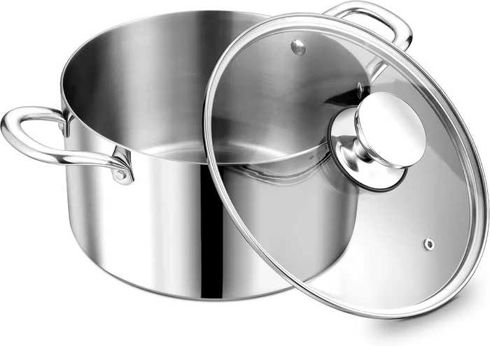 P&P CHEF 5 Quart Tri-Ply Stainless Steel Stock Pot, Cooking Pot with L
