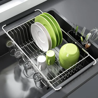 JASIWAY Dish Drying Rack in Sink, Dish Drainer with Cup and Utensil Ho