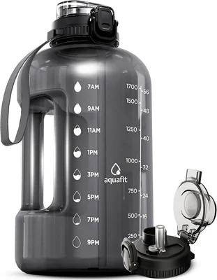 AQUAFIT 64 oz Water Bottle with Time Marker and 2in1 Lid Design