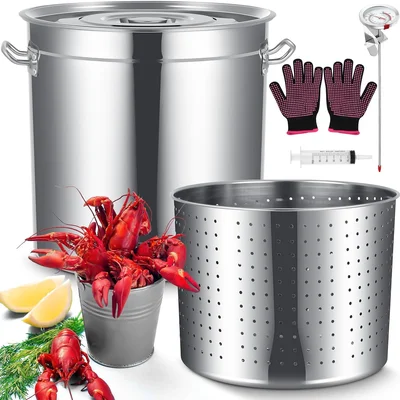 Geetery Stainless Steel Seafood Boil Pot with Basket 5 Piece Kit 36.9 