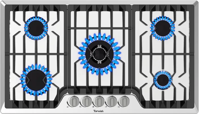 TOPWISH 36 Inch Gas Cooktop, Propane Stove Top with 5 ITALY SABAF Burn