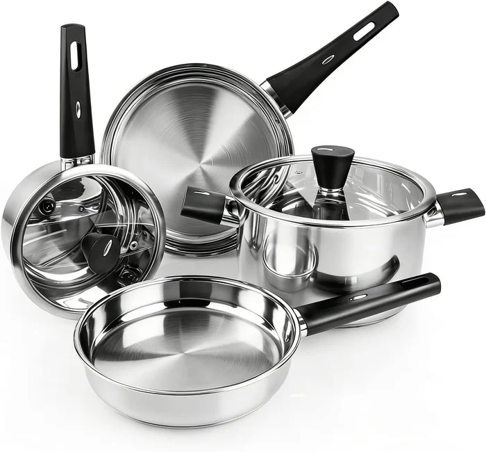 Meythway 6-Piece Stainless Steel Cookware Set, Non-Toxic Pots and Pans