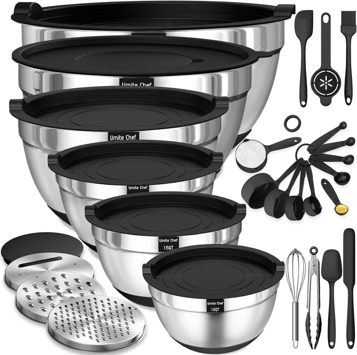 Thickened Heavy-Duty 26pcs Stainless Steel Bowl Set with Lid and Grate
