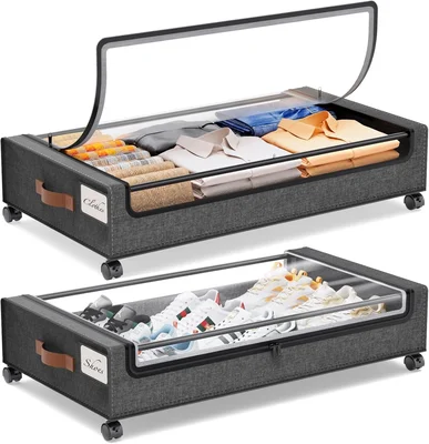 Yecaye Under Bed Storage Containers with Wheels 2 Pack Rolling Underbe