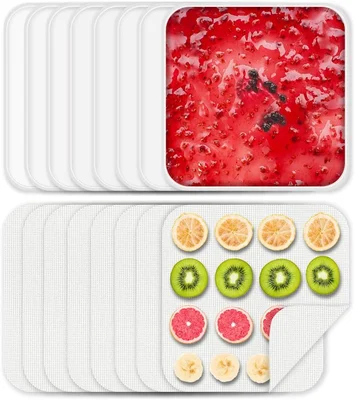 8 Pcs Silicone Food Dehydrator-Trays with Edge, 8 Pcs Mesh Dryer Mats,