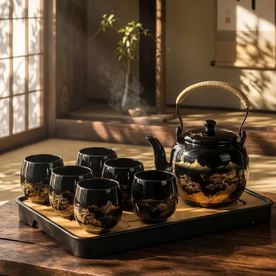 Hushee 10 Piece Japanese Porcelain Tea Set with 27.7oz Teapot and Tray