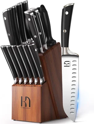 KnifeSaga 15-Piece Japanese Knife Set with Sharpener, Razor Sharp, Pre