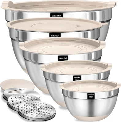 Umite Chef 8PCS Stainless Steel Mixing Bowls with Airtight Lids and Gr