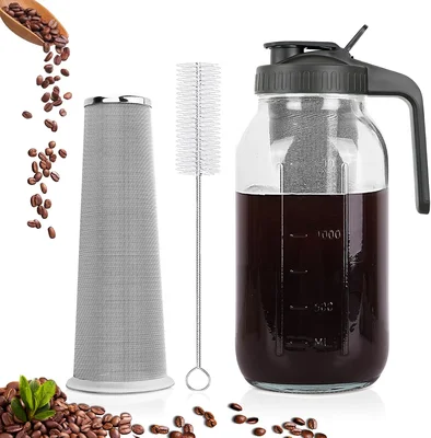 64 oz Cold Brew Coffee Maker Mason Jar Pitcher with Stainless Steel Fi