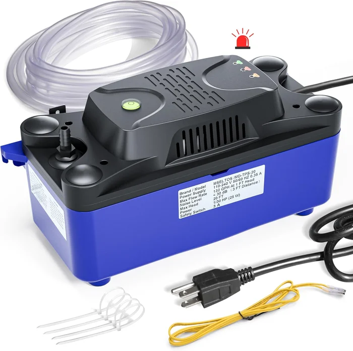 MSELTOS 1/30 HP 132 GPH 20 FT HVAC Condensate Pump with 20 FT Tubing 1