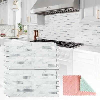 StyloVue 20 Sheets Peel and Stick Backsplash for Kitchen White Marble 