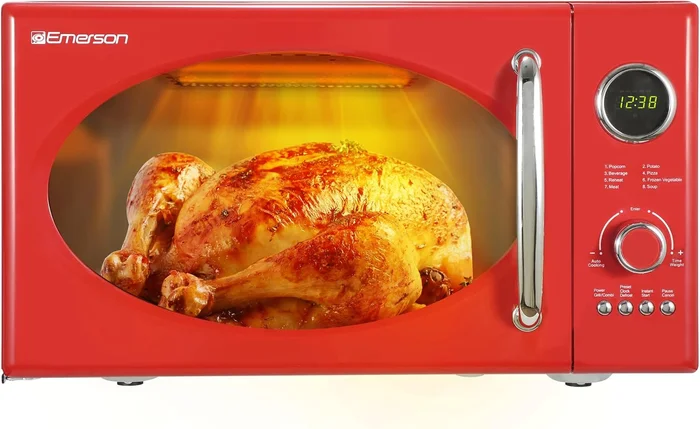 Emerson MWRG0901RD 0.9 Cu Ft Retro Microwave with 1000W Grill Function
