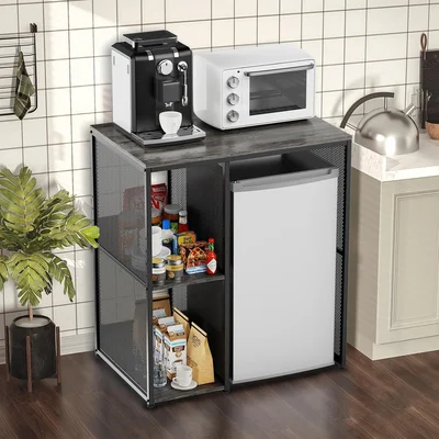 KirKical 3-Tier Slate Rustic Grey Coffee Bar Cabinet with Dedicated Mi