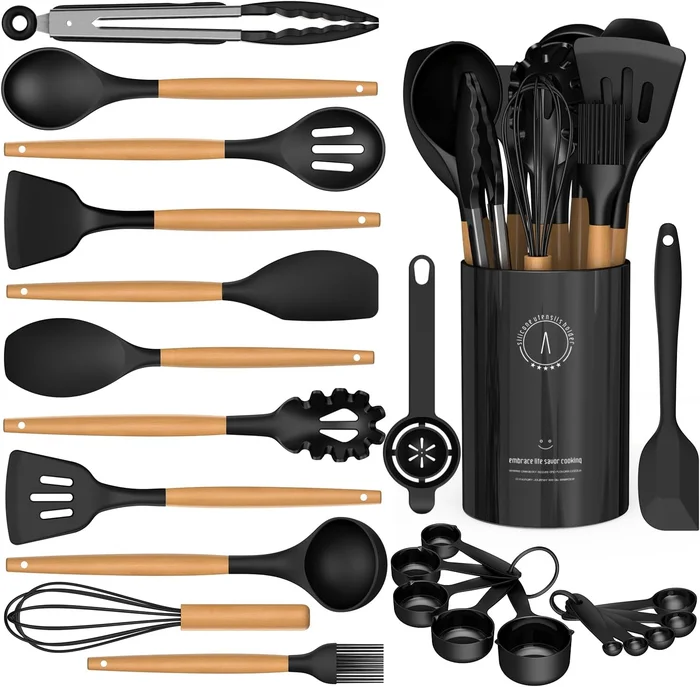 Silicone Kitchen Utensils Set, Heat-Resistant Cooking Utensils, BPA-Fr
