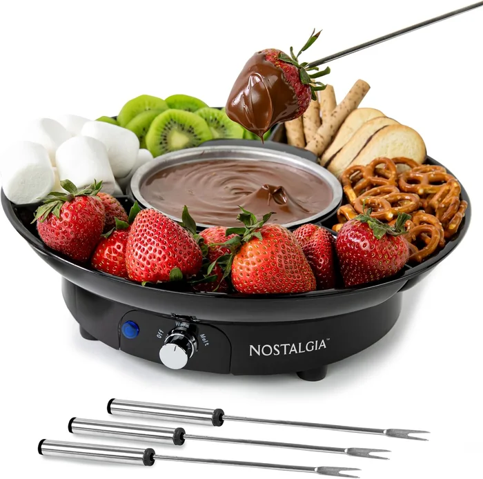 Nostalgia Electric Fondue Party Set with 10 oz Melting Pot 4 Roasting 