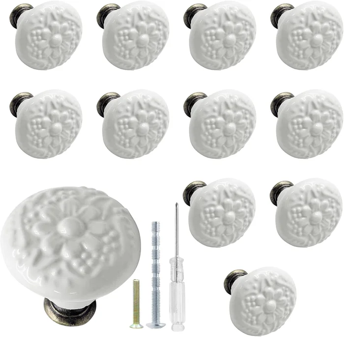 12 Pcs White Ceramic Kitchen Cabinet Knobs Modern Drawer Cupboard Dres