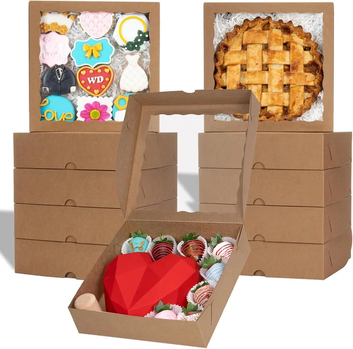 TEMLQPACK 50pcs 9x9x2.5 Inch Brown Bakery Boxes with Window for Pie an