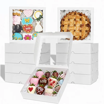 TEMLQPACK 50pcs 9x9x2.5 Inches White Bakery Boxes for Cookies and Vale