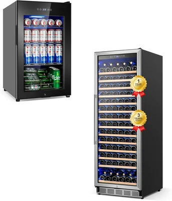 FoMup 24 Inch Wine Cooler and 17 Inch Beverage Refrigerator Bundle, Co