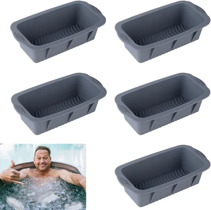 5Pcs Extra Large Grey Silicone Ice Block Molds for Ice Bath Tub and Co
