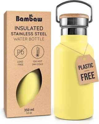 Bambaw 12 oz Metal Water Bottle Insulated with Handle, Leak-Proof Stai