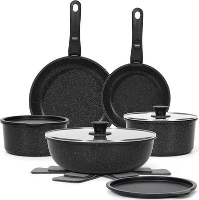 SODAY 15-Piece Pots and Pans Set Non Stick Detachable Handle Induction