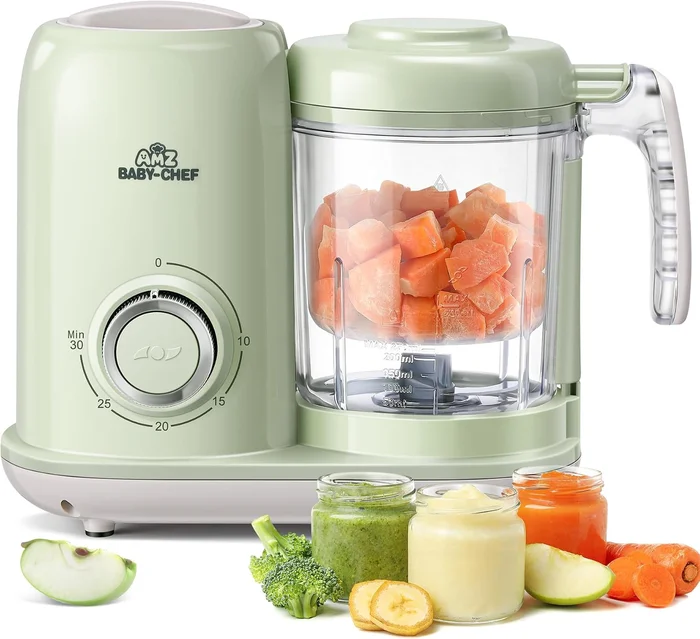 AMZBABYCHEF 4 in 1 Baby Food Processor and Steamer Puree Blender with 