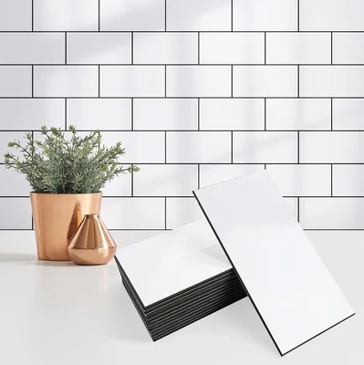 StyloVue 100-Piece 3x6 Inch Glossy White PVC Peel and Stick Backsplash