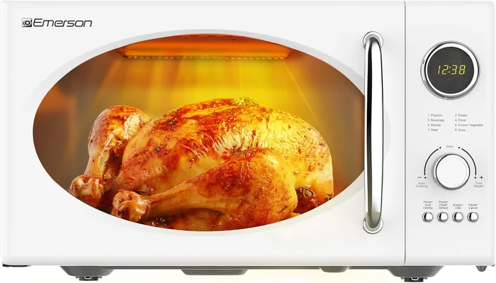 Emerson MWRG0901W 0.9 Cu Ft Retro Microwave with 1000W Grill Function 