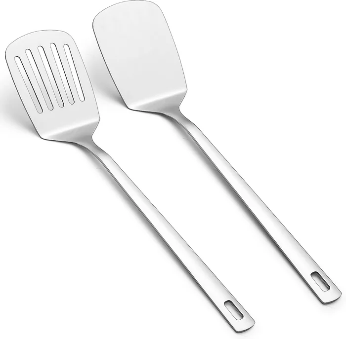 Kyraton Stainless Steel Spatulas Set, Silver Slotted Turner, Solid Tur
