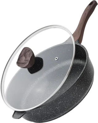 Kordisen 12-Inch Nonstick Deep Frying Pan with Lid 5 Qt Saute Pan Heal