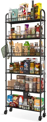 Slim Metal 6-Tier Rolling Storage Cart with Wheels for Kitchen Office 