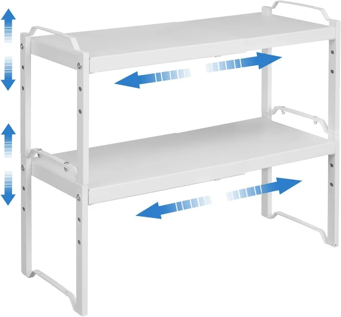 Set of 2 Expandable Kitchen Cabinet Shelves Organizers, Stackable Adju
