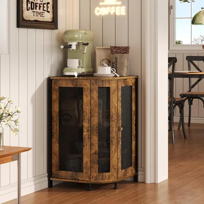 Coffee Bar Cabinet 3-Tier Corner Coffee Cabinet with Storage Shelf