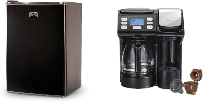 BLACK+DECKER BCRK25B Compact Refrigerator with Freezer and Coffee Make