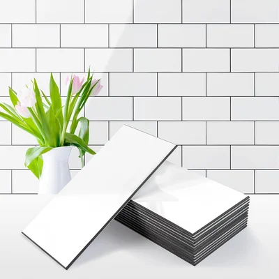 Vamos Tile 100-Piece Glossy Pure White Peel and Stick Backsplash, 3x6 