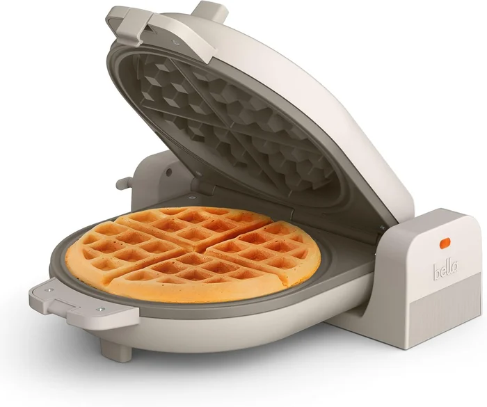 Bella Fits-Anywhere Flip-n-Store Non-Toxic Belgian Waffle Maker with Oatmeal Color for Small Spaces