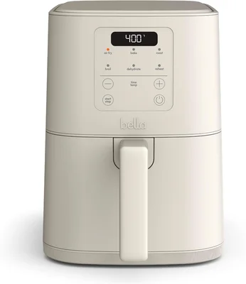 bella Fits-anywhere Slim 4qt Air Fryer with Non-Toxic Coating Oatmilk des