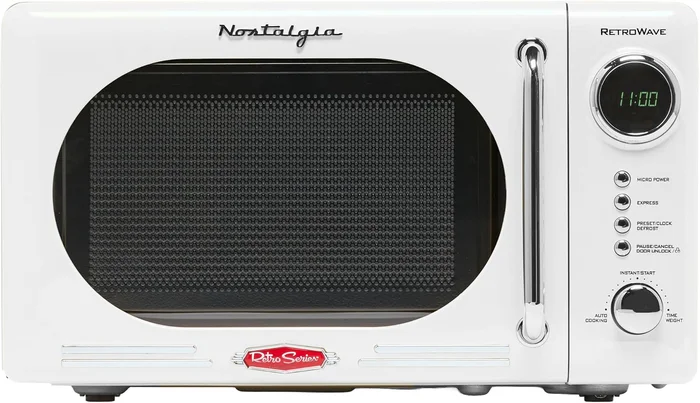 Nostalgia Retro Compact Countertop Microwave Oven 0.7 Cu Ft 700 Watts 