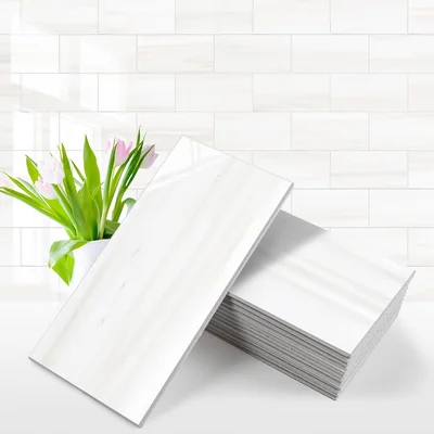 Vamos Tile 100-Piece Glossy Dolomite White Peel and Stick Backsplash, 