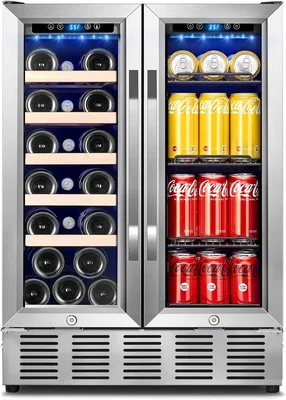 24 Inch Wine and Beverage Refrigerator, 2 in 1 Dual Zone Stainless Fre