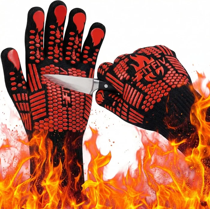 Heat Resistant BBQ Gloves 1472°F with Silicone Grip Oven Mitts for Saf
