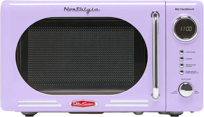 Nostalgia 0.7 Cu Ft Compact Retro Microwave with LED Display, Child Lo