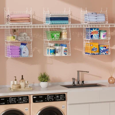 3-Tier Hanging Laundry Basket Organizer Foldable Wire Shelf with 360 D
